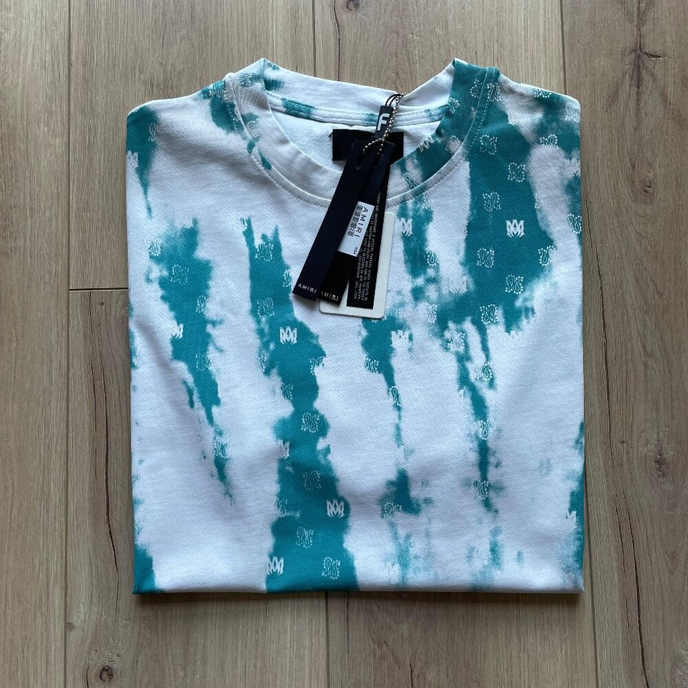 SMALL AMIRI MEN'S WHITE BLUE COTTON T-SHIRT SHORT SLEEVE